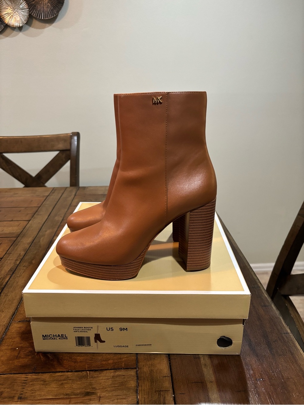 Michael Kors Cognac Leather Platform Ankle Boots